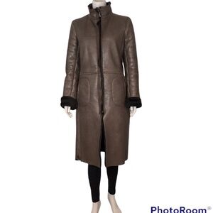 MO851 Genuine Leather Long Coat Size M